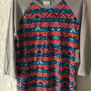 LuLaRoe Randy Red Blue Geometric Print Shirt Womens Size M Medium EUC